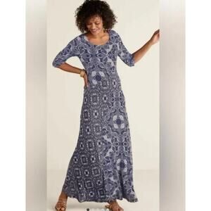 Soft Surroundings Juliette Jersey Maxi Dress Navy Cream Tile